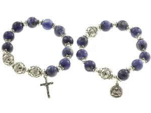 Sterling Silver Double Elastic Rosary Bracelet Sodalite, 7 Sorrows Rosary & Trinity