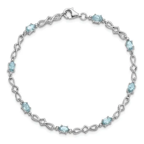 Sterling Silver Genuine Gemstone Oval and Diamond Bracelets