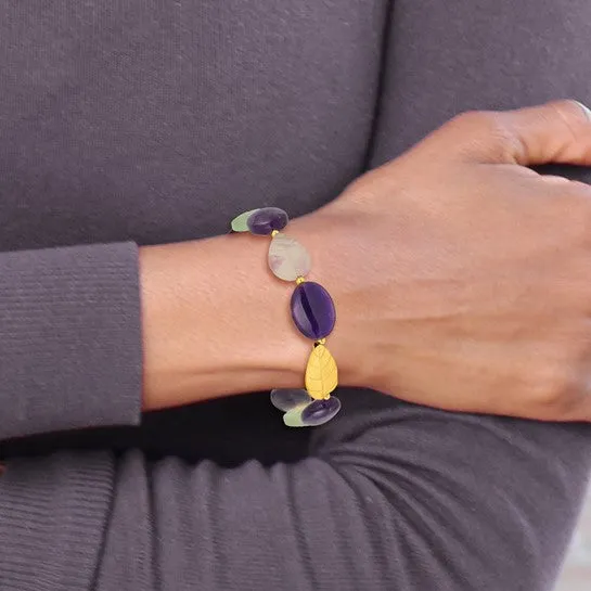 Sterling Silver Gold-plated Amethyst Fluorite and Jade Beaded Bracelet