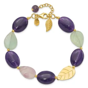 Sterling Silver Gold-plated Amethyst Fluorite and Jade Beaded Bracelet