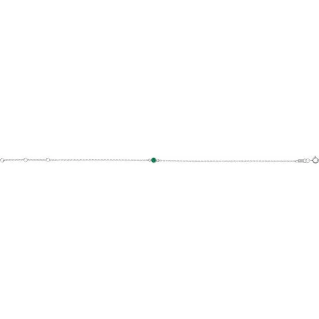 Sterling Silver Lab-Grown Emerald Bezel-Set Solitaire 6 1/2-7 1/2" Bracelet