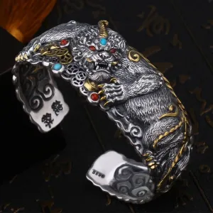 Sterling Silver Men's Wide Classic Fashion Domineering Pixiu Bracelet