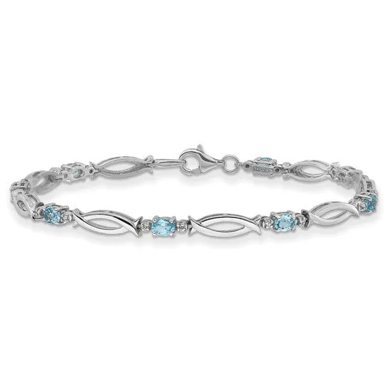Sterling Silver Oval Gemstone and Diamond Link Design Bracelets