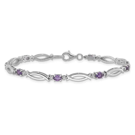 Sterling Silver Oval Gemstone and Diamond Link Design Bracelets