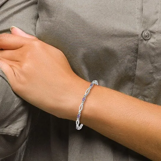 Sterling Silver Oval Gemstone and Diamond Link Design Bracelets