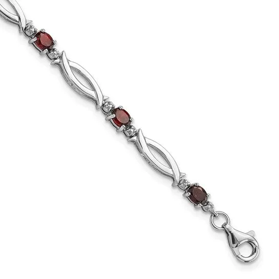 Sterling Silver Oval Gemstone and Diamond Link Design Bracelets