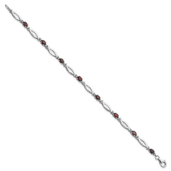Sterling Silver Oval Gemstone and Diamond Link Design Bracelets