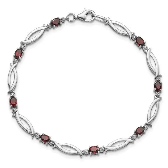 Sterling Silver Oval Gemstone and Diamond Link Design Bracelets