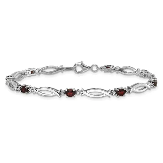 Sterling Silver Oval Gemstone and Diamond Link Design Bracelets