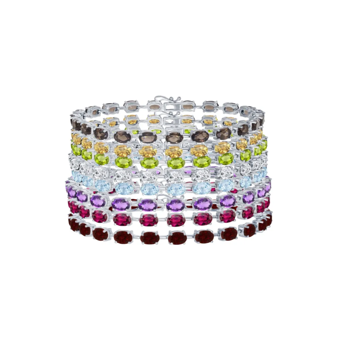 Sterling Silver Oval Gemstone Tennis Bracelets