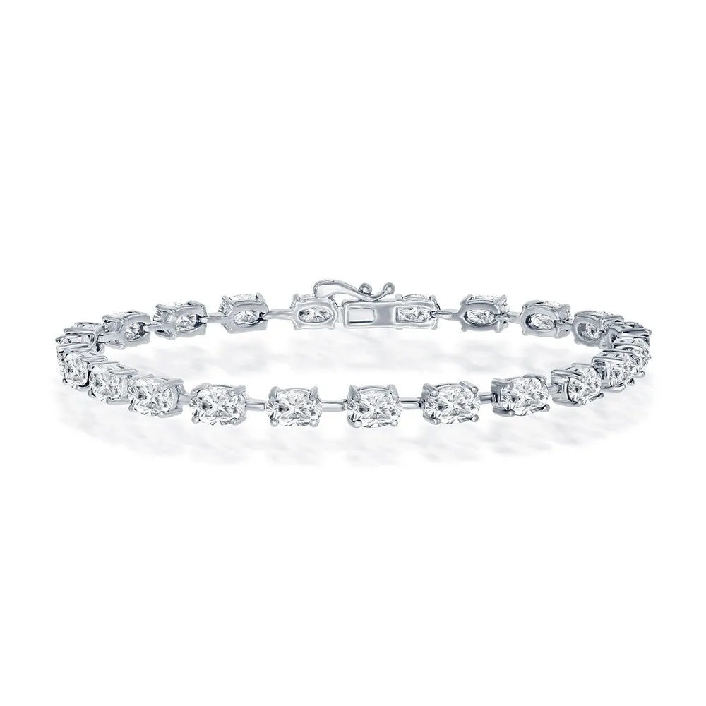 Sterling Silver Oval Gemstone Tennis Bracelets
