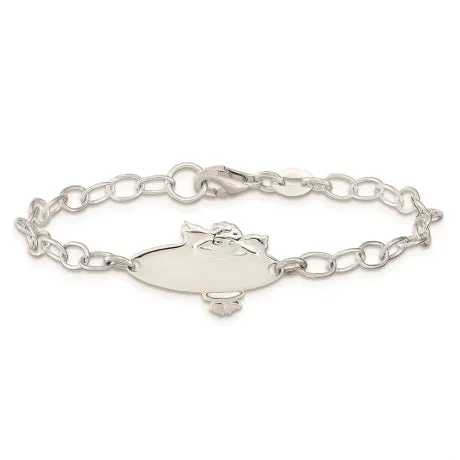 Sterling Silver Polished Angel Baby Engraveable ID Bracelet