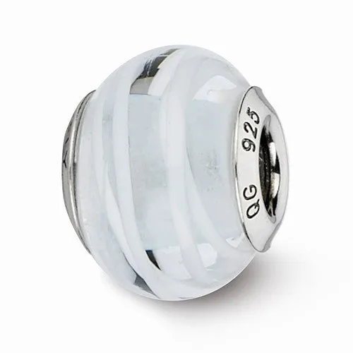 Sterling Silver Reflections Clear W/White Stripes Italian Murano Bead