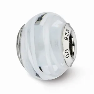 Sterling Silver Reflections Clear W/White Stripes Italian Murano Bead