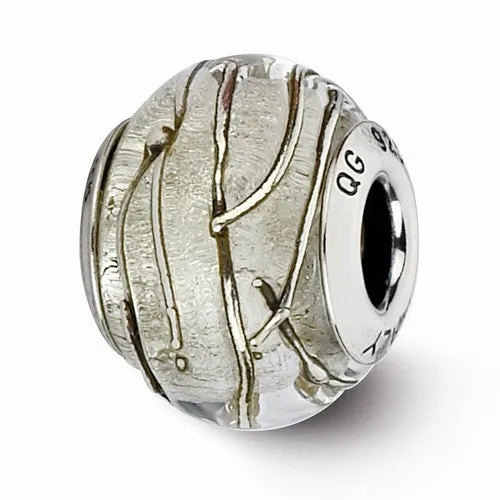 Sterling Silver Reflections Clear/Silver Striped Italian Murano Bead