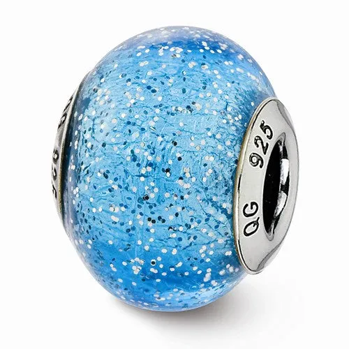 Sterling Silver Reflections Italian Light Blue W/Silver Glitter Glass Bead