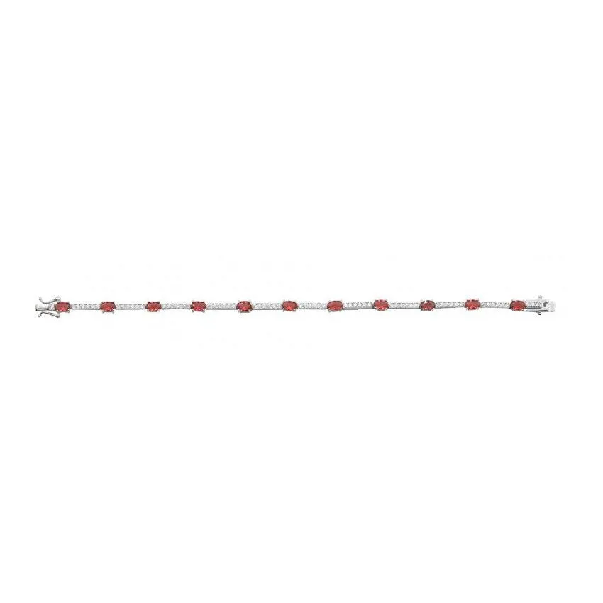 Sterling Silver Rhodium Plated CZ Simulated Garnet Tennis Bracelet