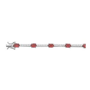 Sterling Silver Rhodium Plated CZ Simulated Garnet Tennis Bracelet