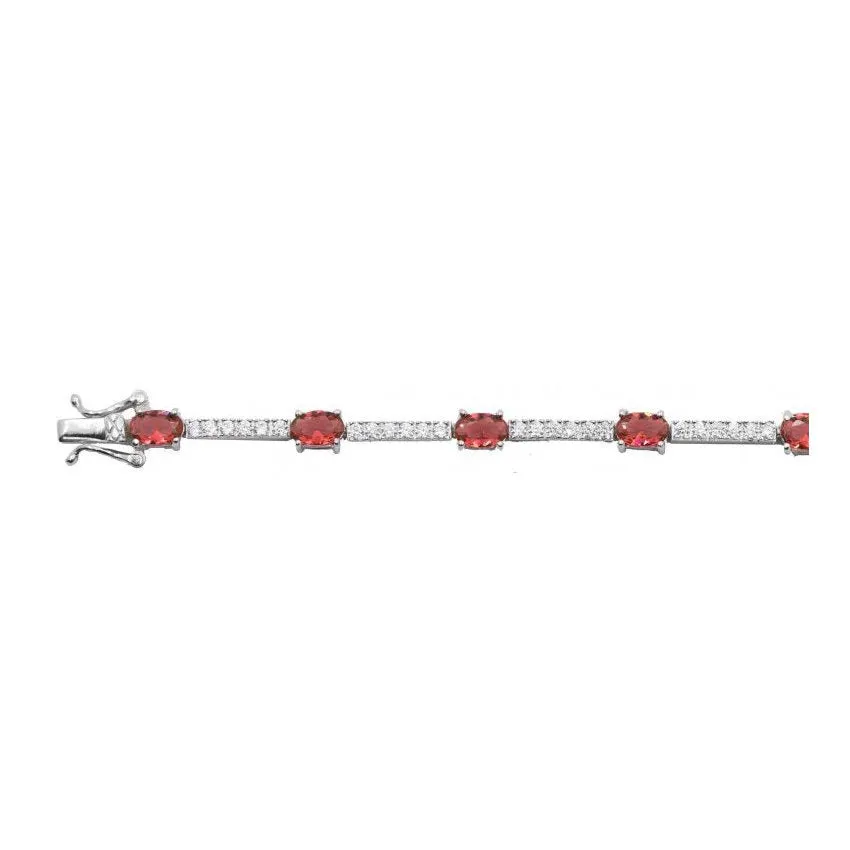 Sterling Silver Rhodium Plated CZ Simulated Garnet Tennis Bracelet