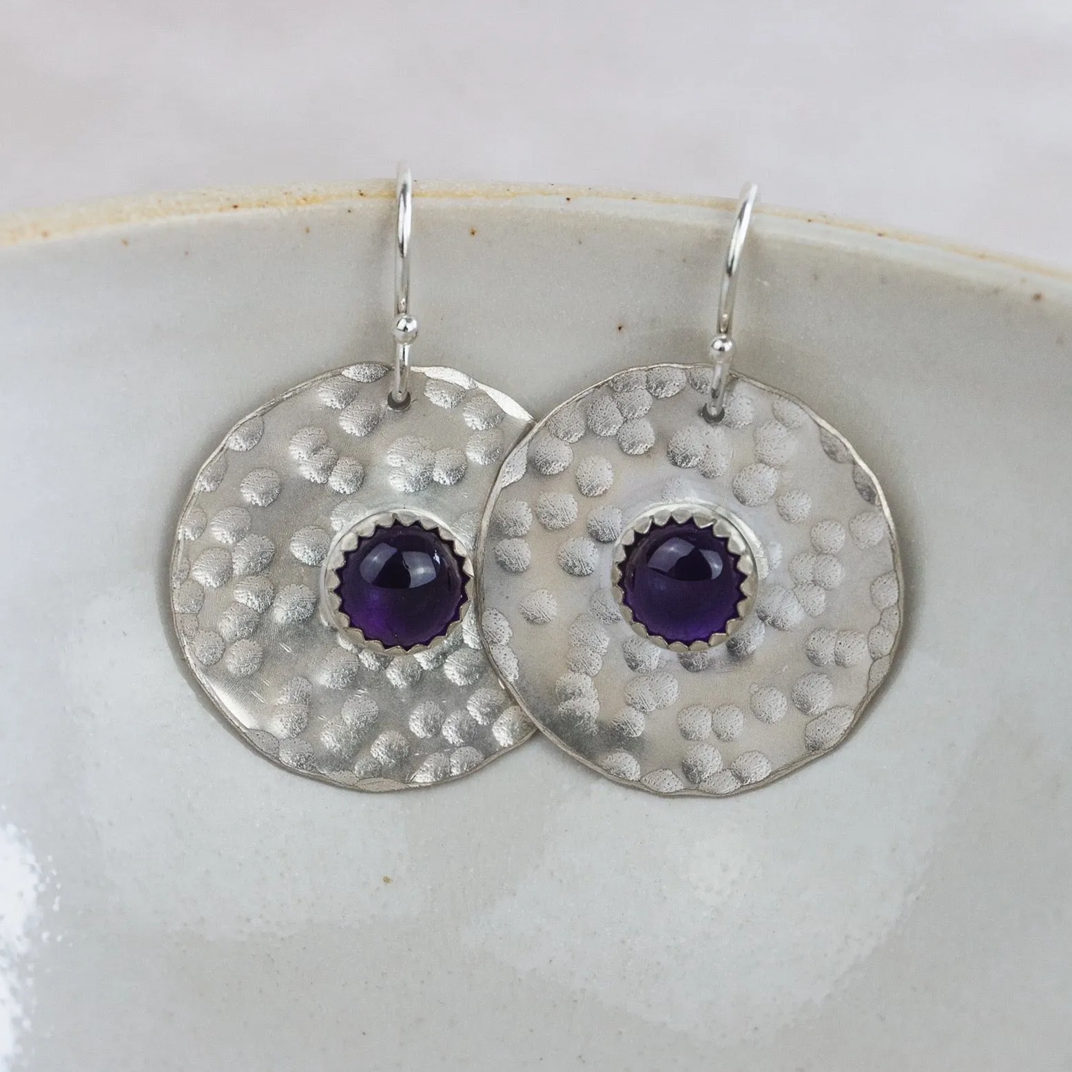 Sterling Silver Shield Earrings Amethyst