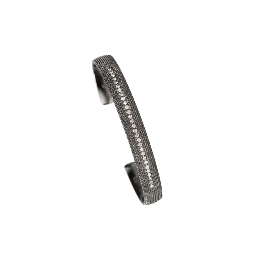 Sterling Silver Textured Black Rhodium SHANA Cuff with Diamonds