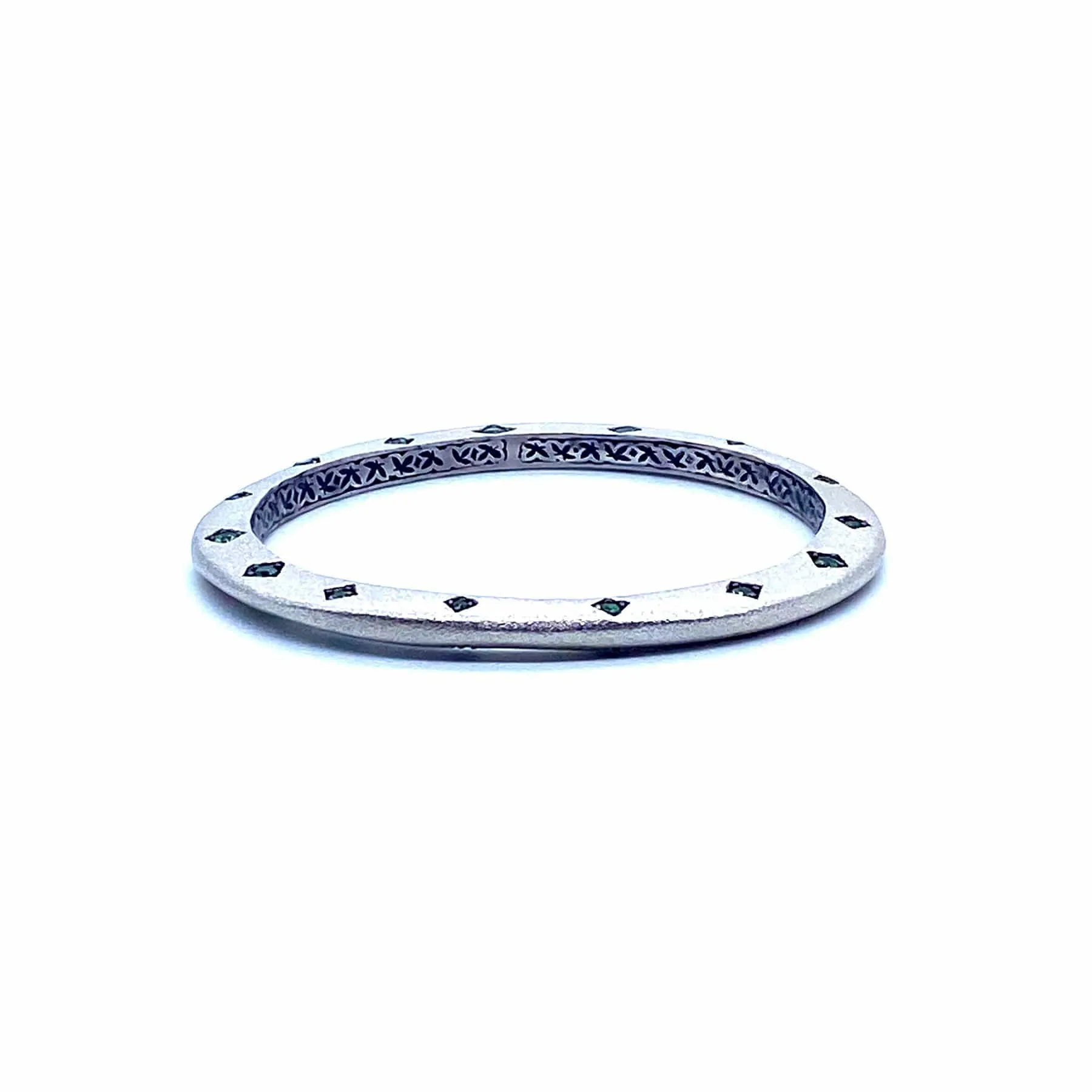 Sterling Silver Tribal Tsavorite Wave Bangle 5mm Thick