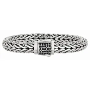 Sterling Sliver Black Sapphire Fancy Weave Domed Bracelet (0.50.ct.tw)