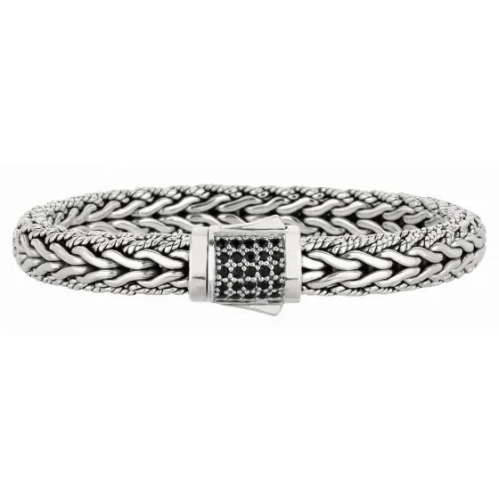 Sterling Sliver Black Sapphire Fancy Weave Domed Bracelet (0.50.ct.tw)