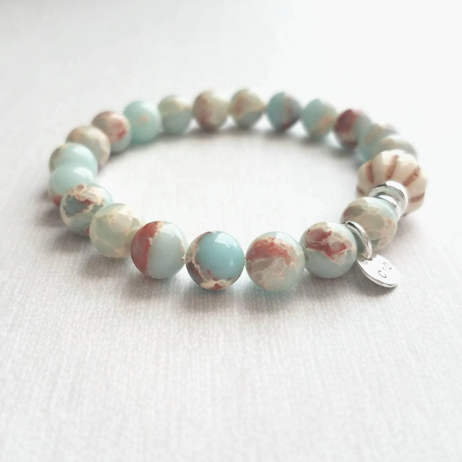 Stone Bracelet Set, silver stacking bracelets, blue Amazonite, gemstone bracelet, aqua terra jasper, African opal beads, crackle fire agate