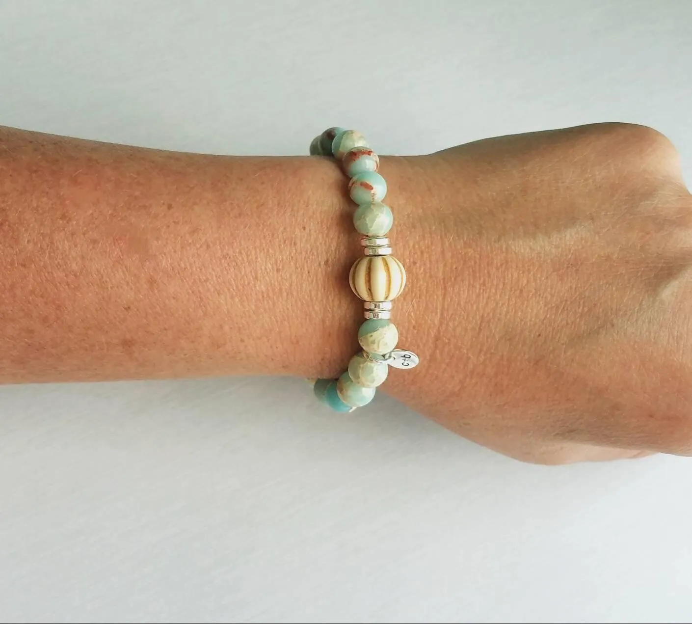 Stone Bracelet Set, silver stacking bracelets, blue Amazonite, gemstone bracelet, aqua terra jasper, African opal beads, crackle fire agate