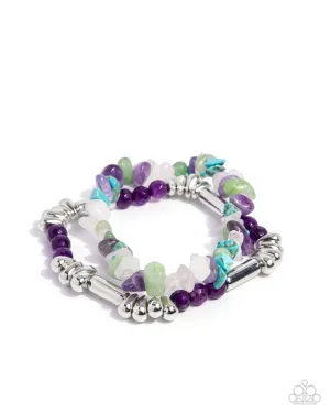 Stony Sequence - Purple - Amethyst and Stone Paparazzi Stretchy Bracelet