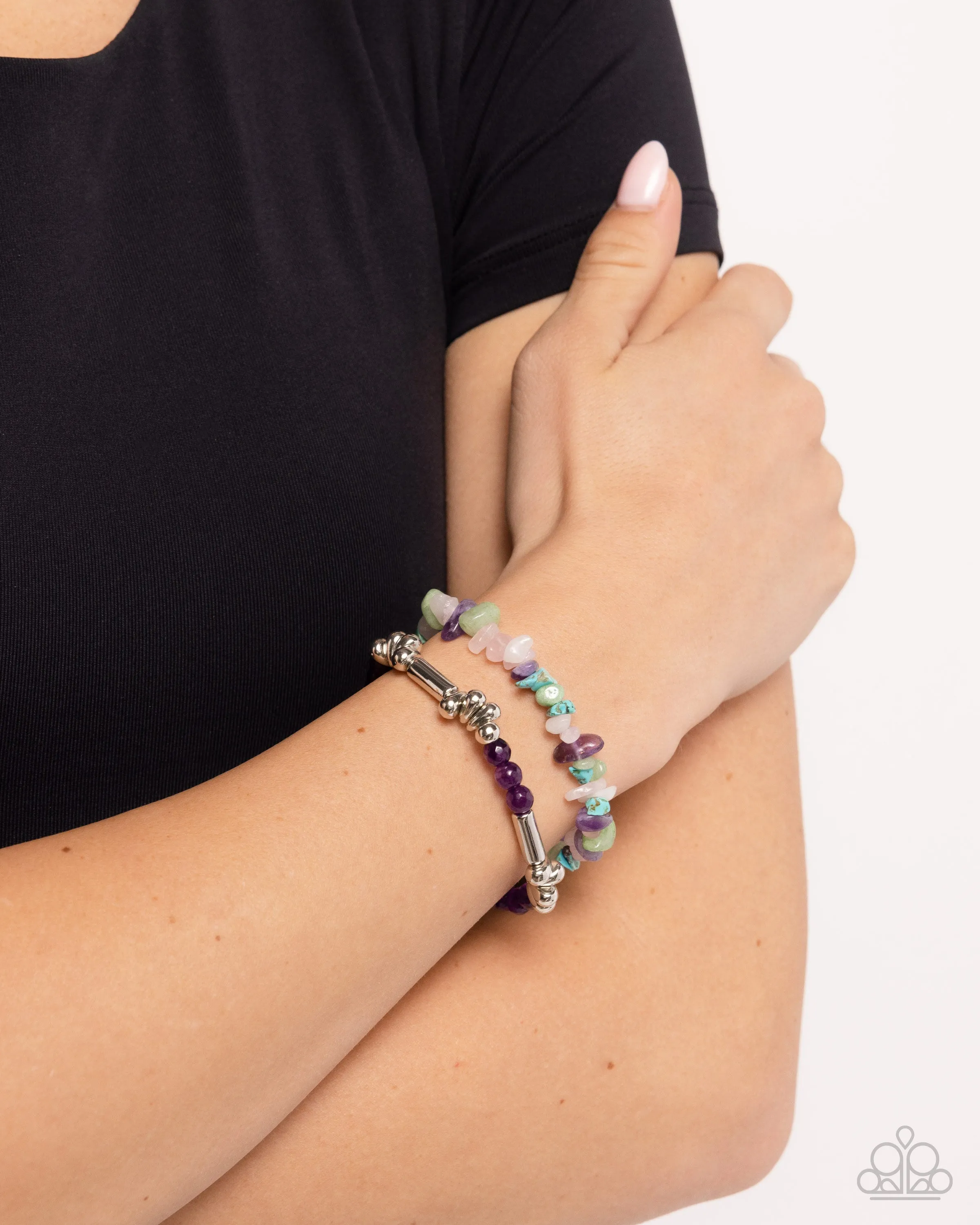 Stony Sequence - Purple - Amethyst and Stone Paparazzi Stretchy Bracelet