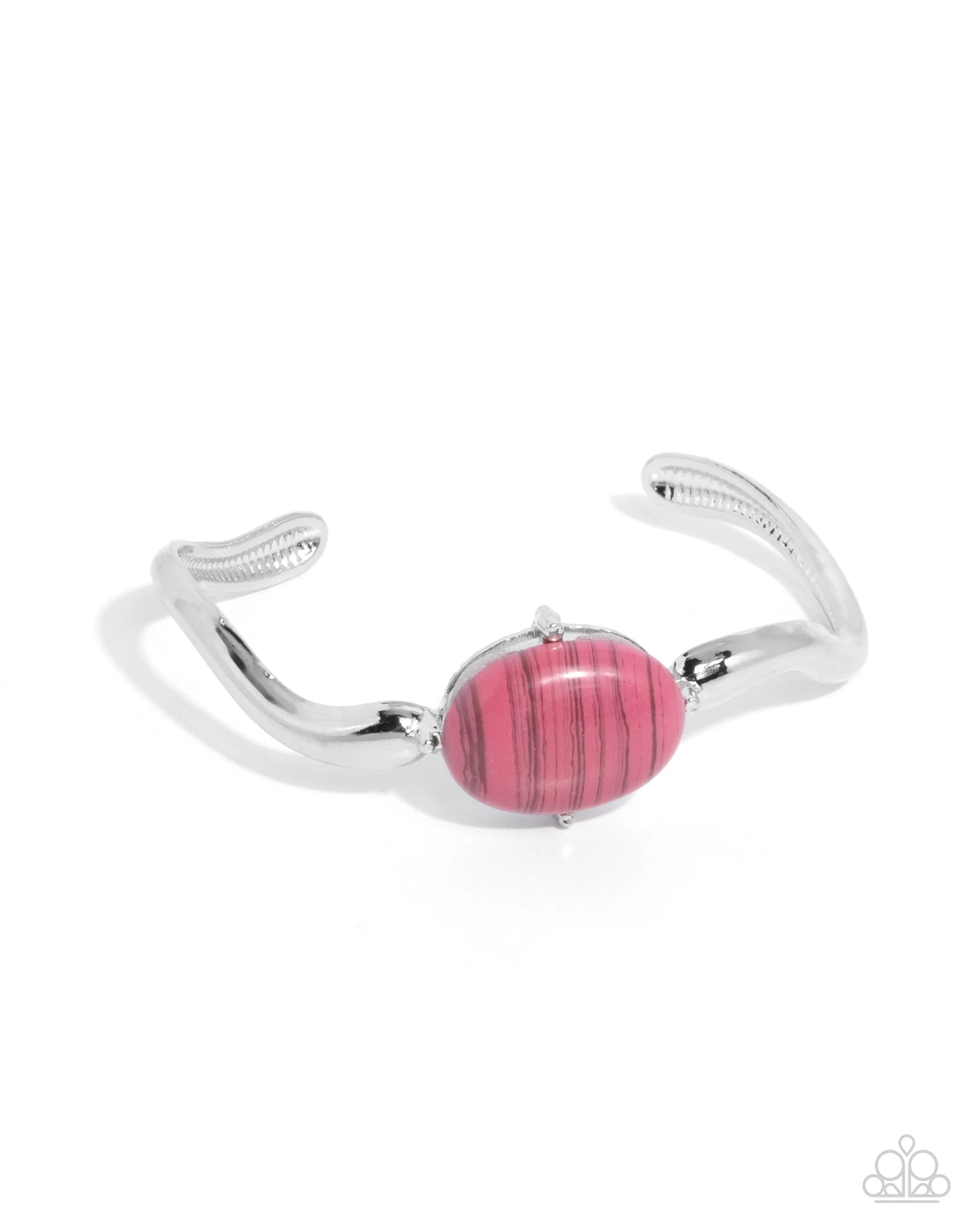Striped Sensation - Pink - Striped Bead Wavy Bar Paparazzi Cuff Bracelet
