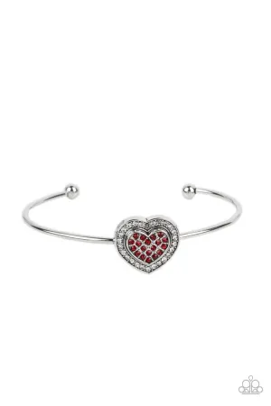 Stunning Soulmates - Red - Rhinestone Heart Paparazzi Cuff Bracelet