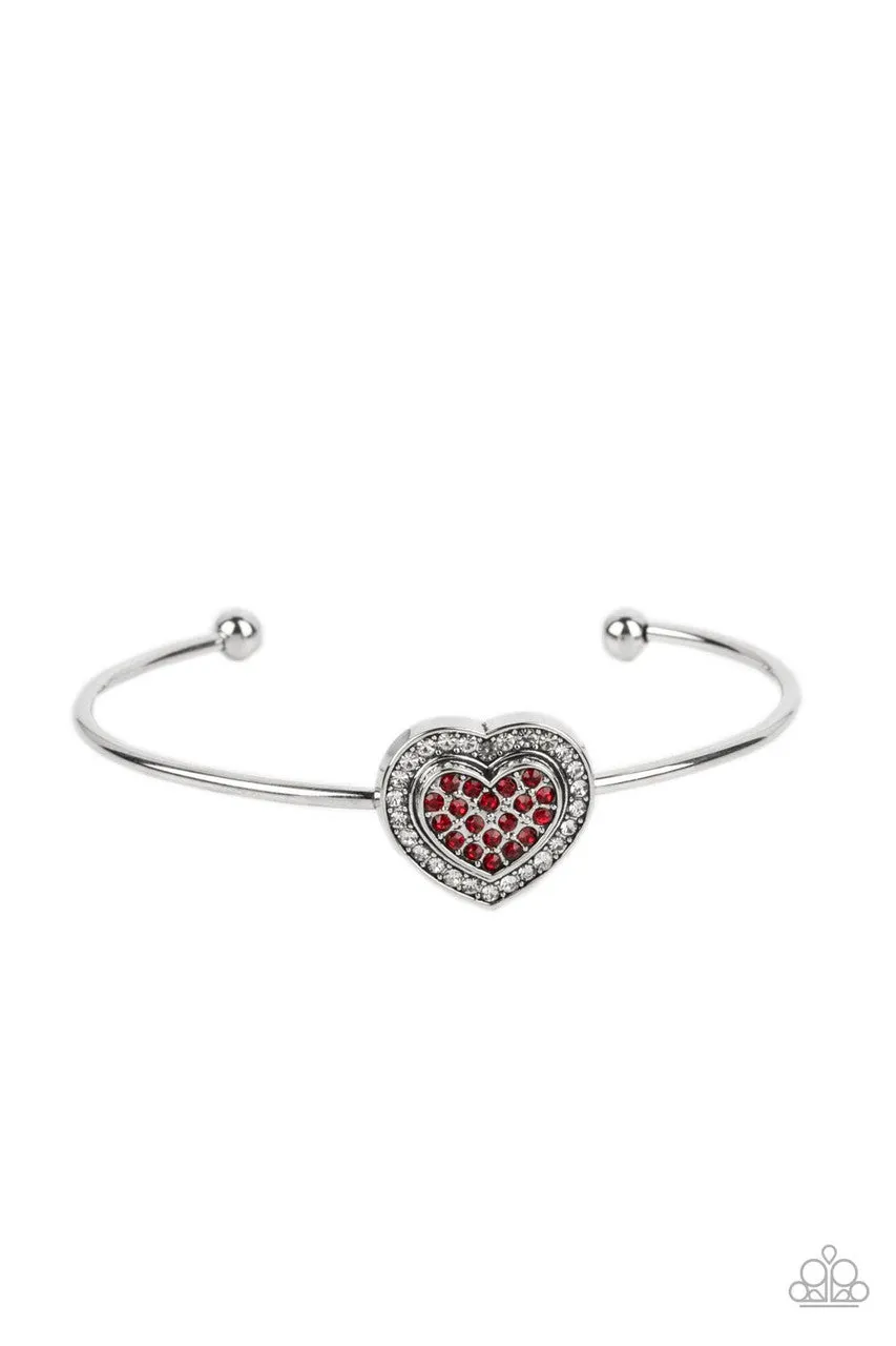 Stunning Soulmates - Red - Rhinestone Heart Paparazzi Cuff Bracelet