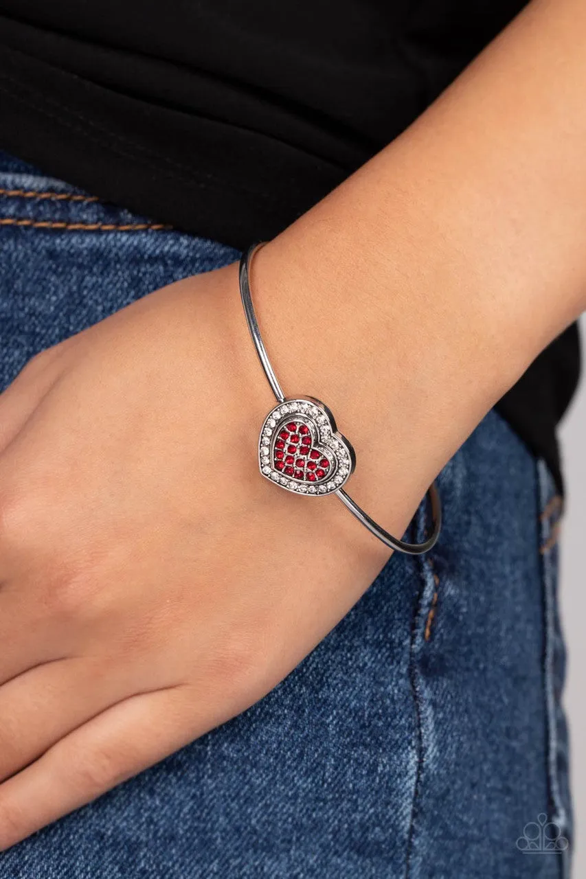 Stunning Soulmates - Red - Rhinestone Heart Paparazzi Cuff Bracelet
