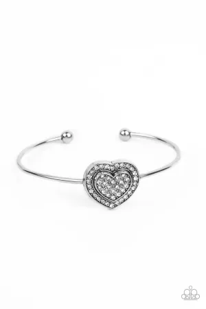 Stunning Soulmates - White - Rhinestone Encrusted Heart Paparazzi Cuff Bracelet
