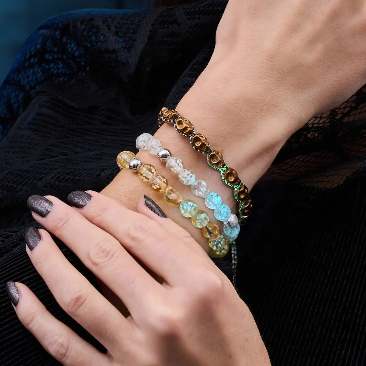 Sunset Spectre | .925 Sterling Silver | Firefly Glass Skull Bracelet