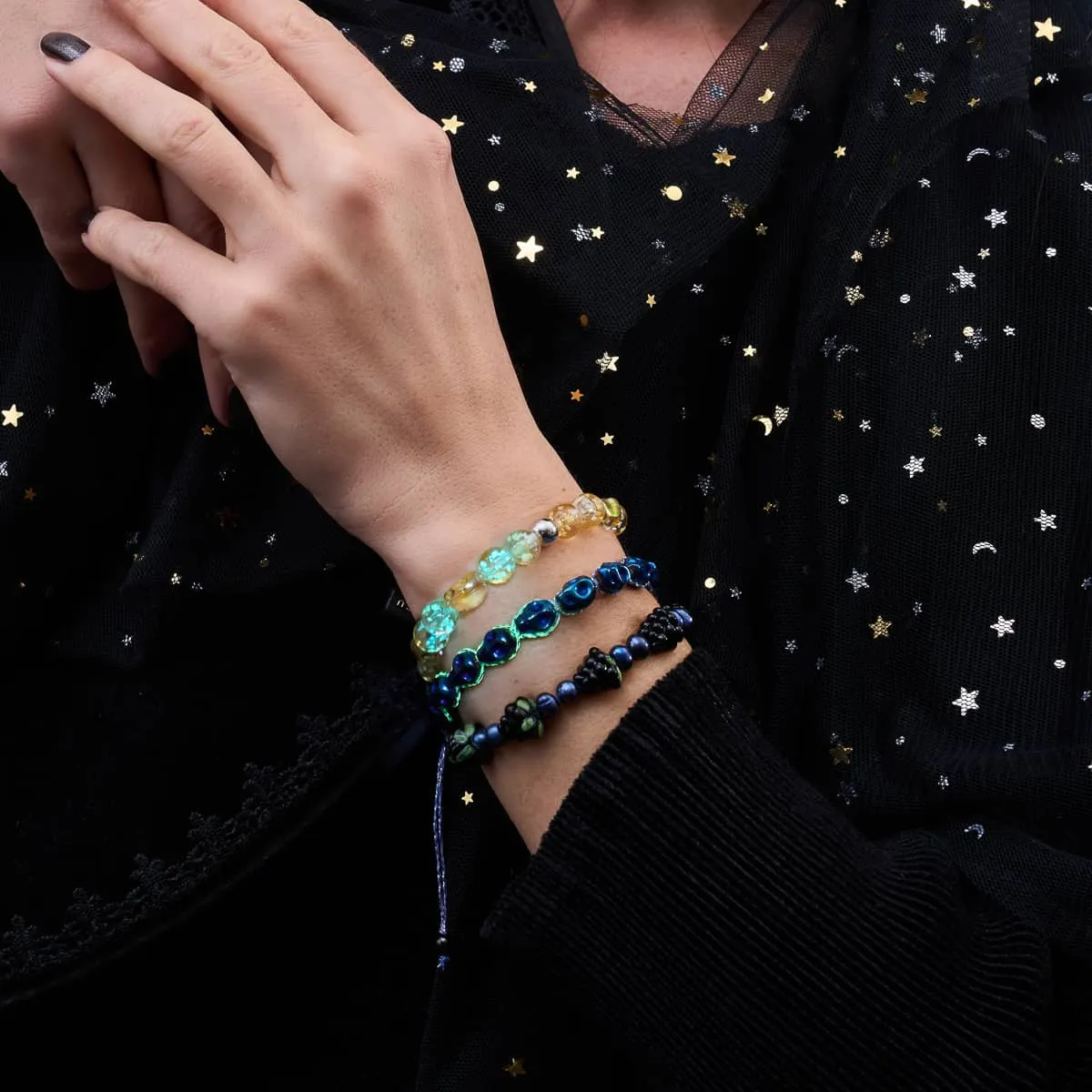 Sunset Spectre | .925 Sterling Silver | Firefly Glass Skull Bracelet