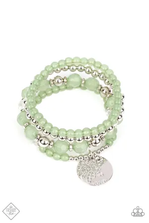 Surfer Style - Green - Faith Inspirational Flower Beaded Paparazzi Bracelet - October 2022 Glimpses of Malibu Fashion Fix