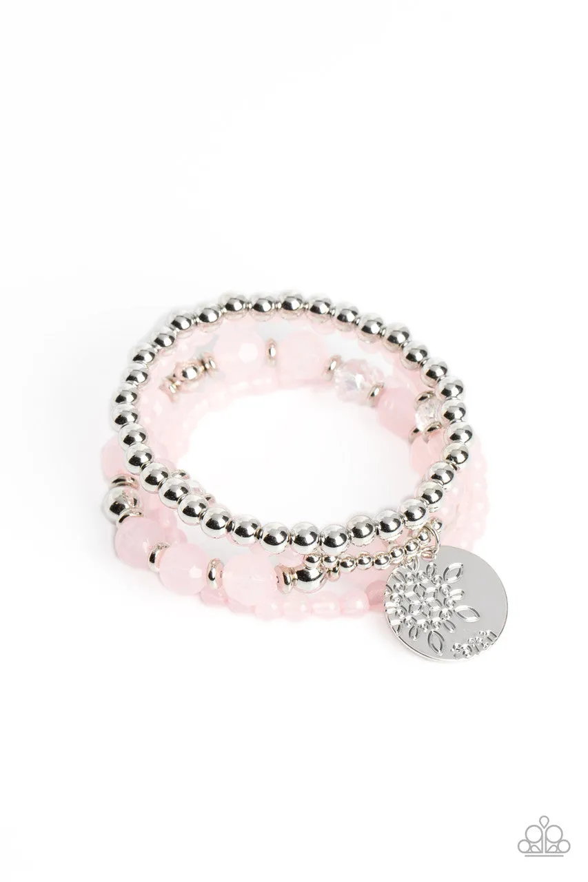 Surfer Style - Pink - Faith Inspirational Flower Beaded Paparazzi Bracelet