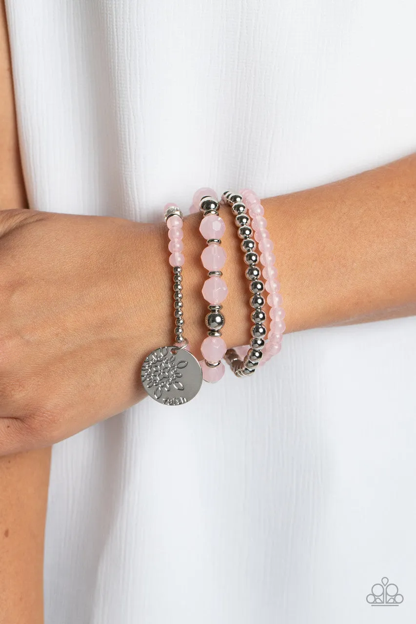 Surfer Style - Pink - Faith Inspirational Flower Beaded Paparazzi Bracelet