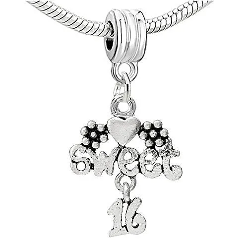 Sweet 16 Heart Flower Bead Compatible for Most European Snake Chain Bracelet