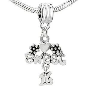 Sweet 16 Heart Flower Bead Compatible for Most European Snake Chain Bracelet