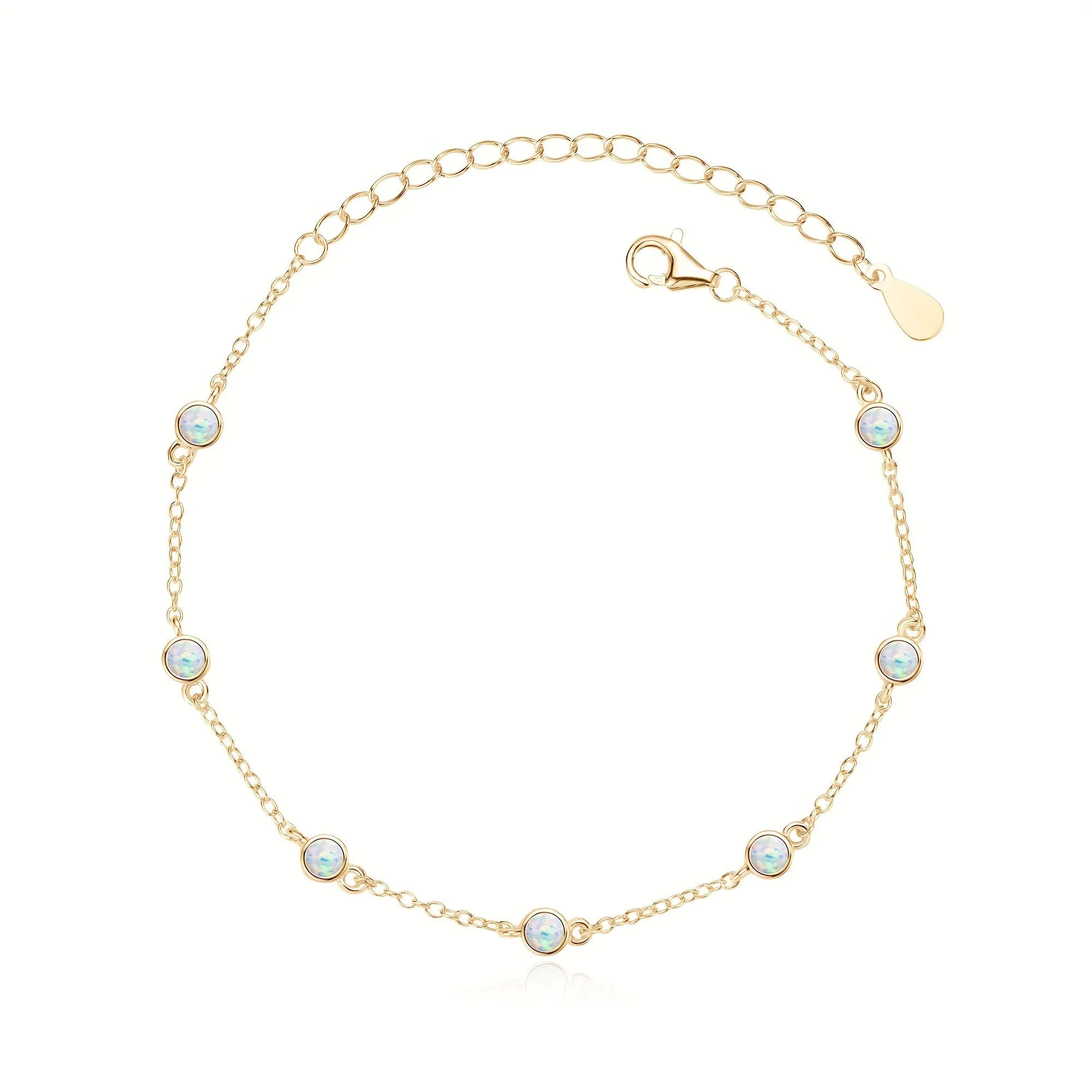 Syn Opal Bead 925 Silver Bracelet 3mm Round Bead Vacation Style