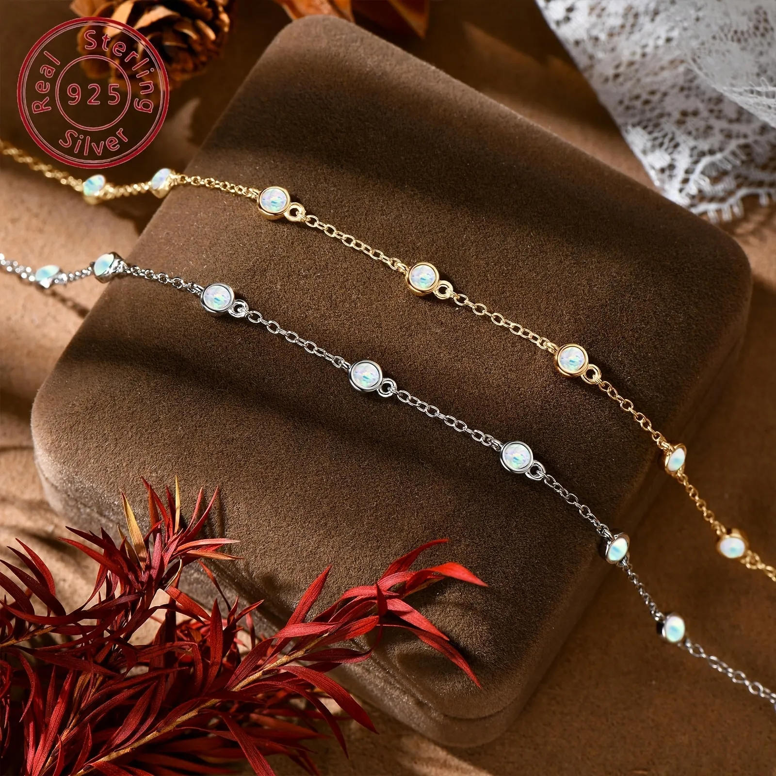 Syn Opal Bead 925 Silver Bracelet 3mm Round Bead Vacation Style