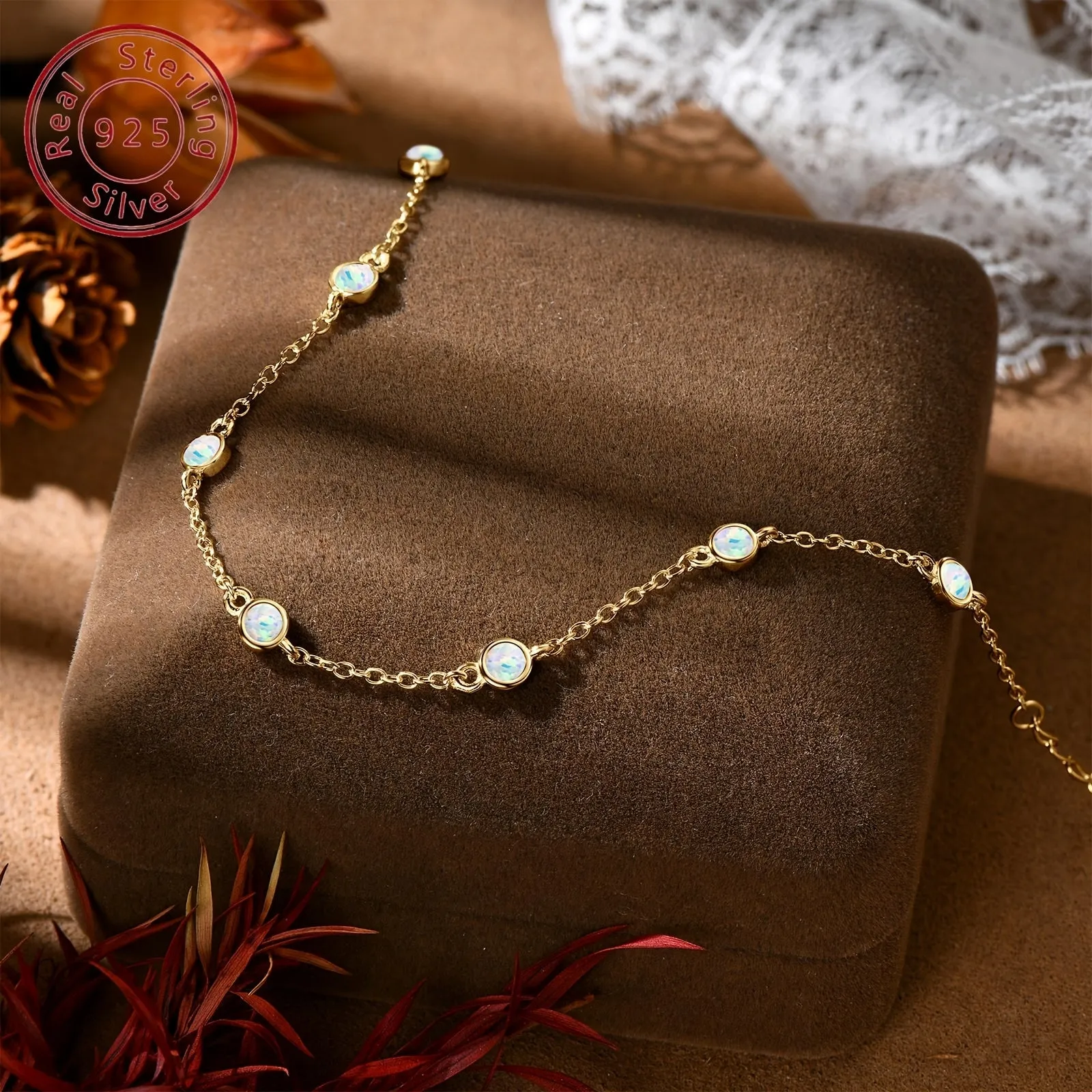 Syn Opal Bead 925 Silver Bracelet 3mm Round Bead Vacation Style