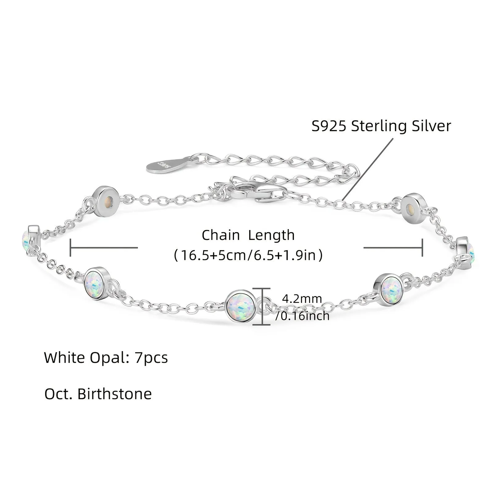 Syn Opal Bead 925 Silver Bracelet 3mm Round Bead Vacation Style