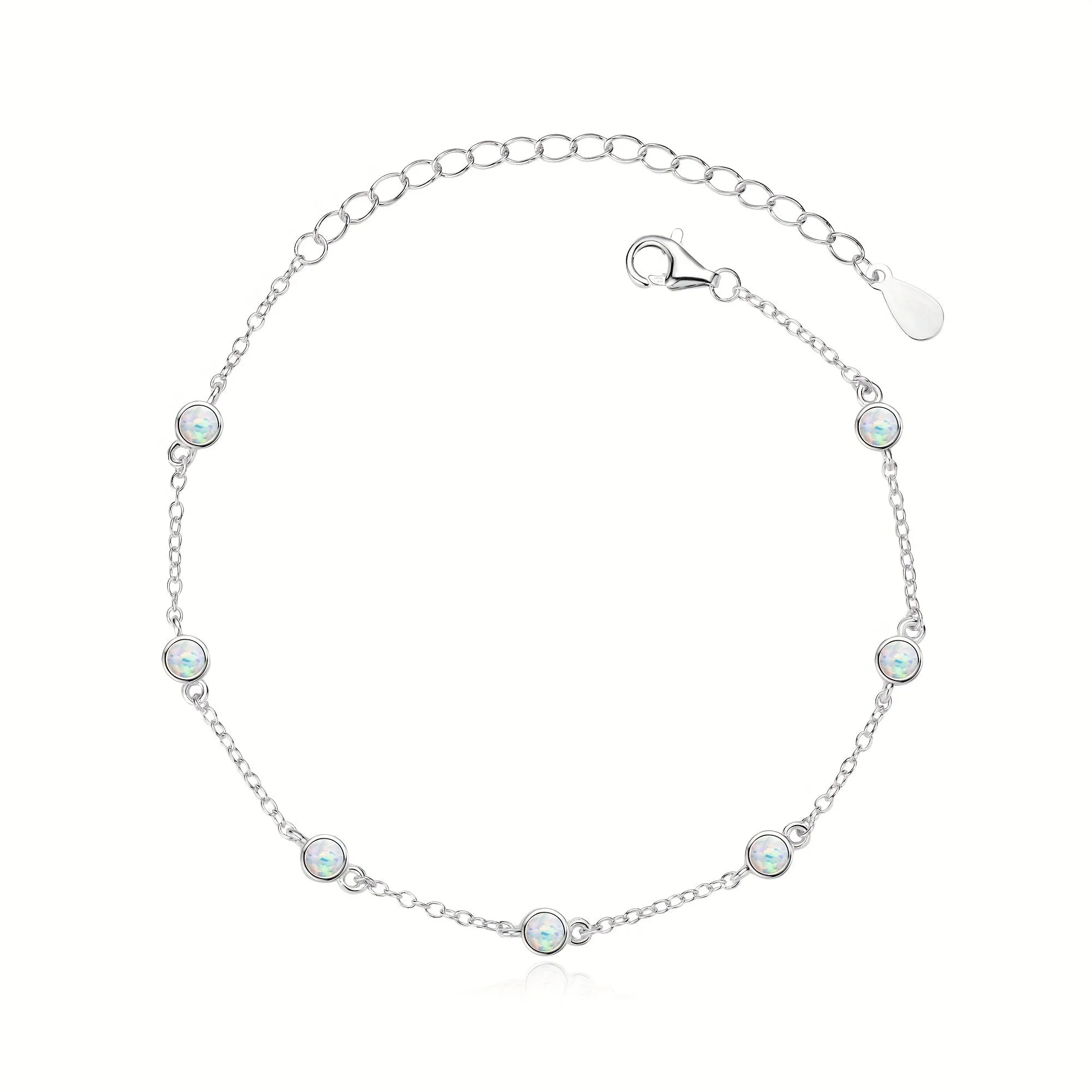 Syn Opal Bead 925 Silver Bracelet 3mm Round Bead Vacation Style