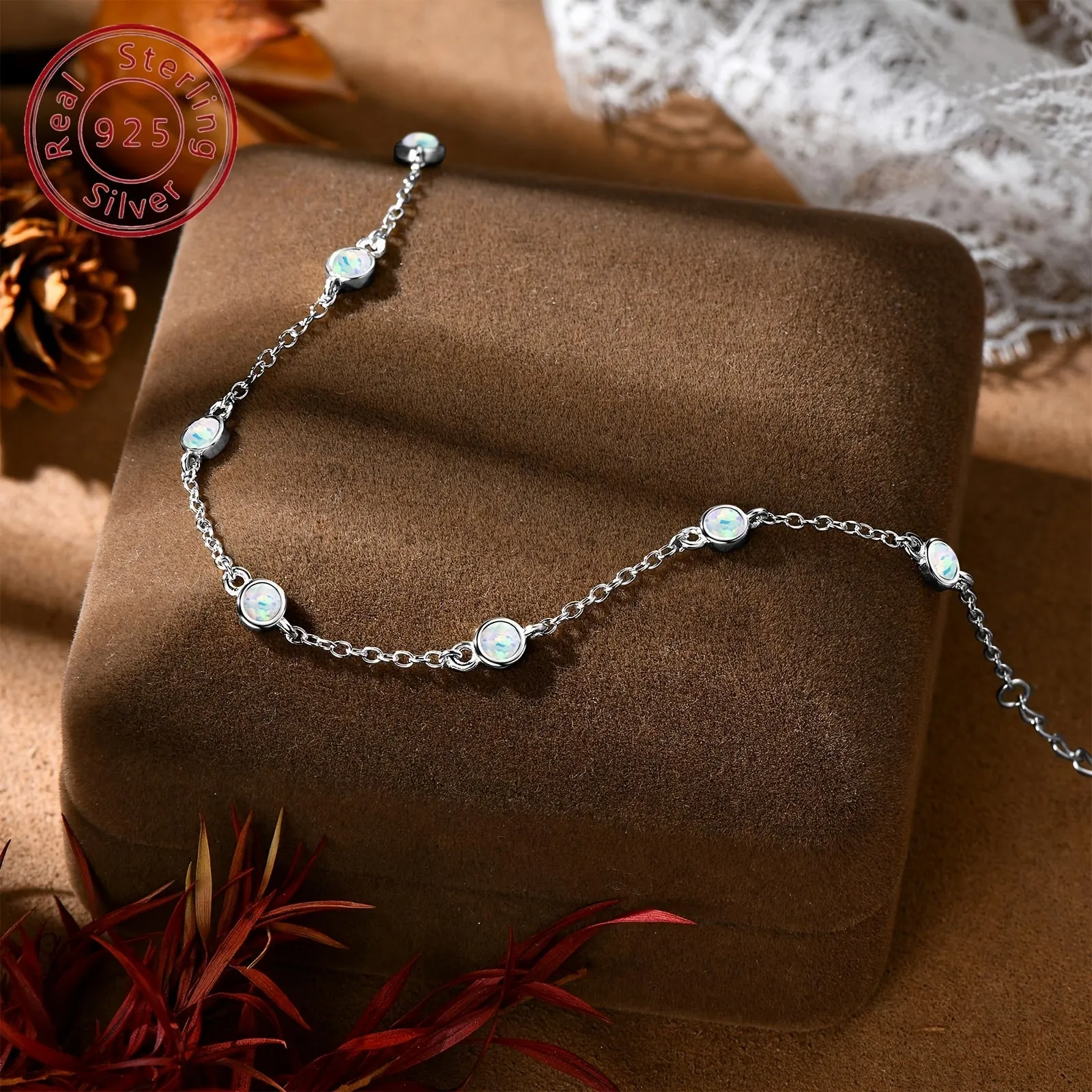 Syn Opal Bead 925 Silver Bracelet 3mm Round Bead Vacation Style